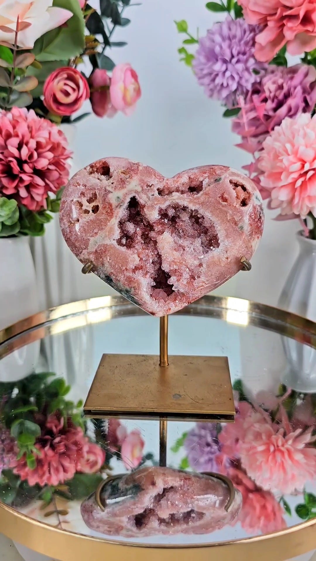 Pink Amethyst Heart on stand H57