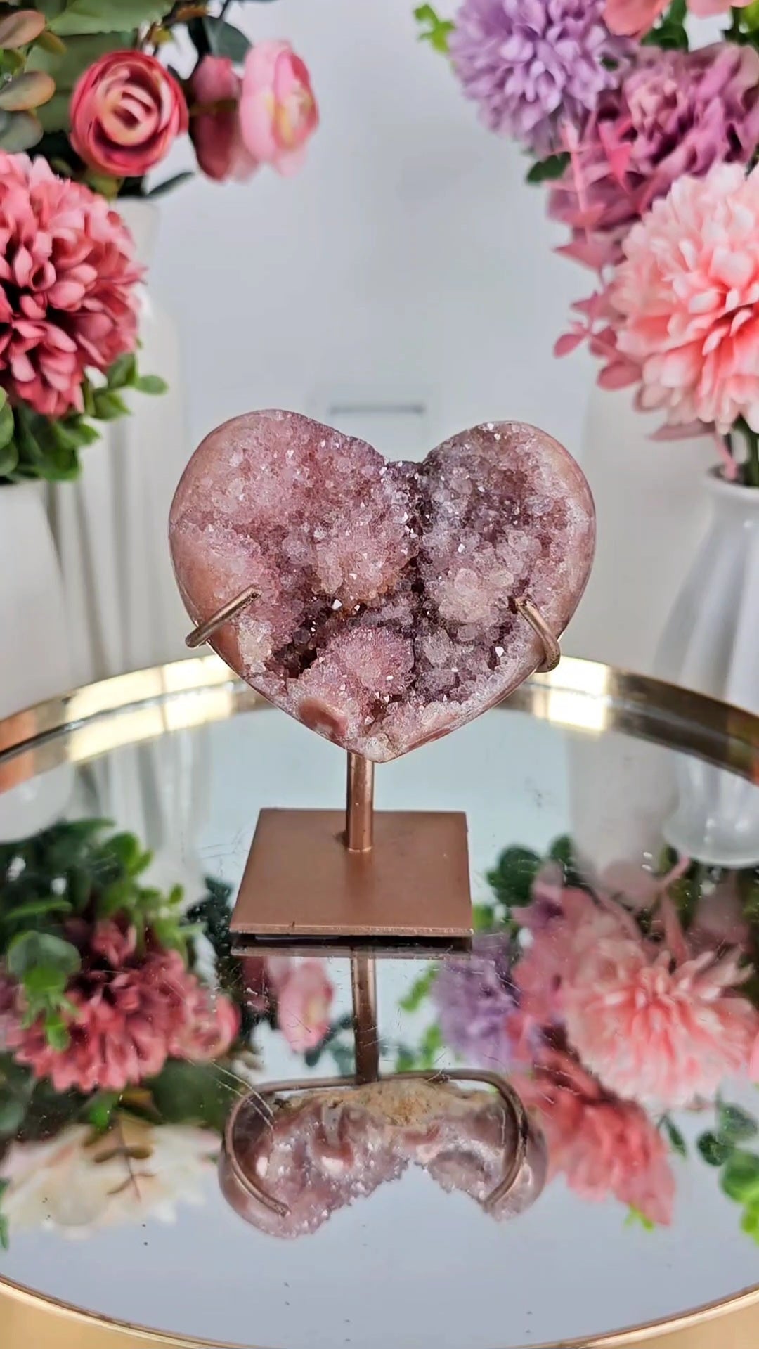 Pink Amethyst Heart on stand H59