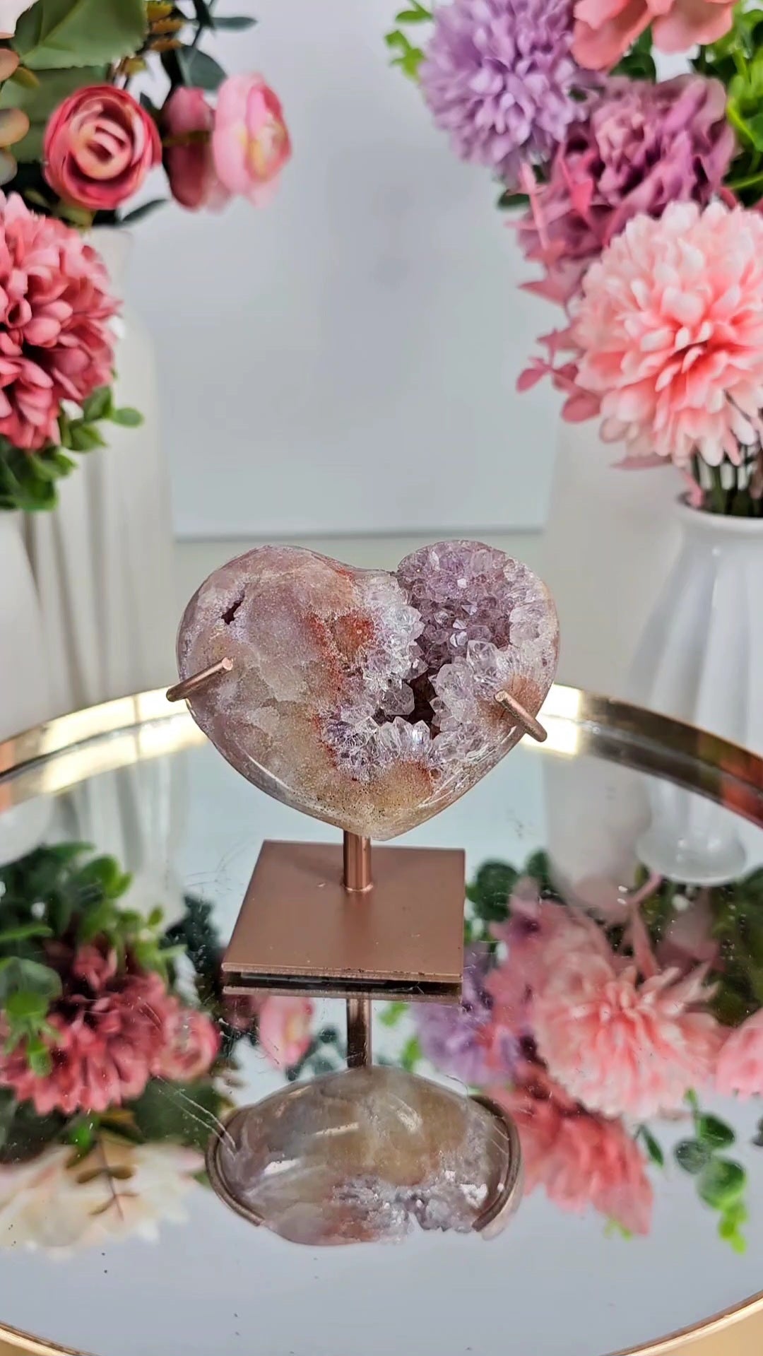 Pink Amethyst Heart on stand H65