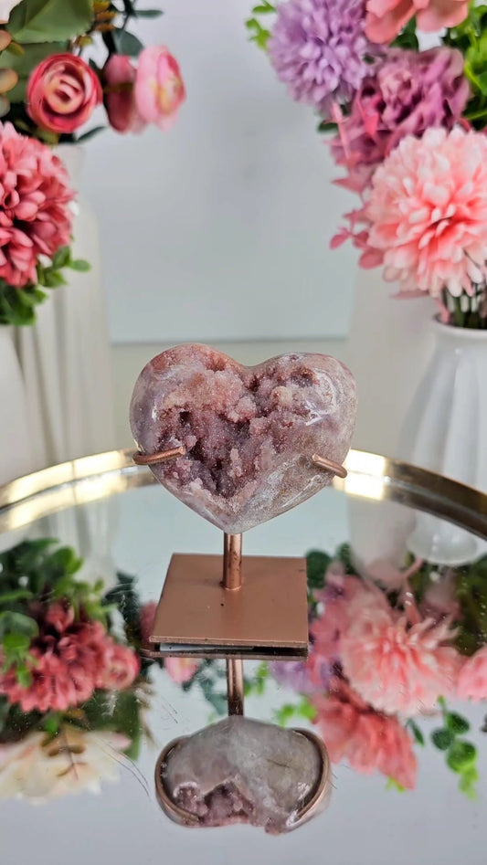 Pink Amethyst Heart on stand H68