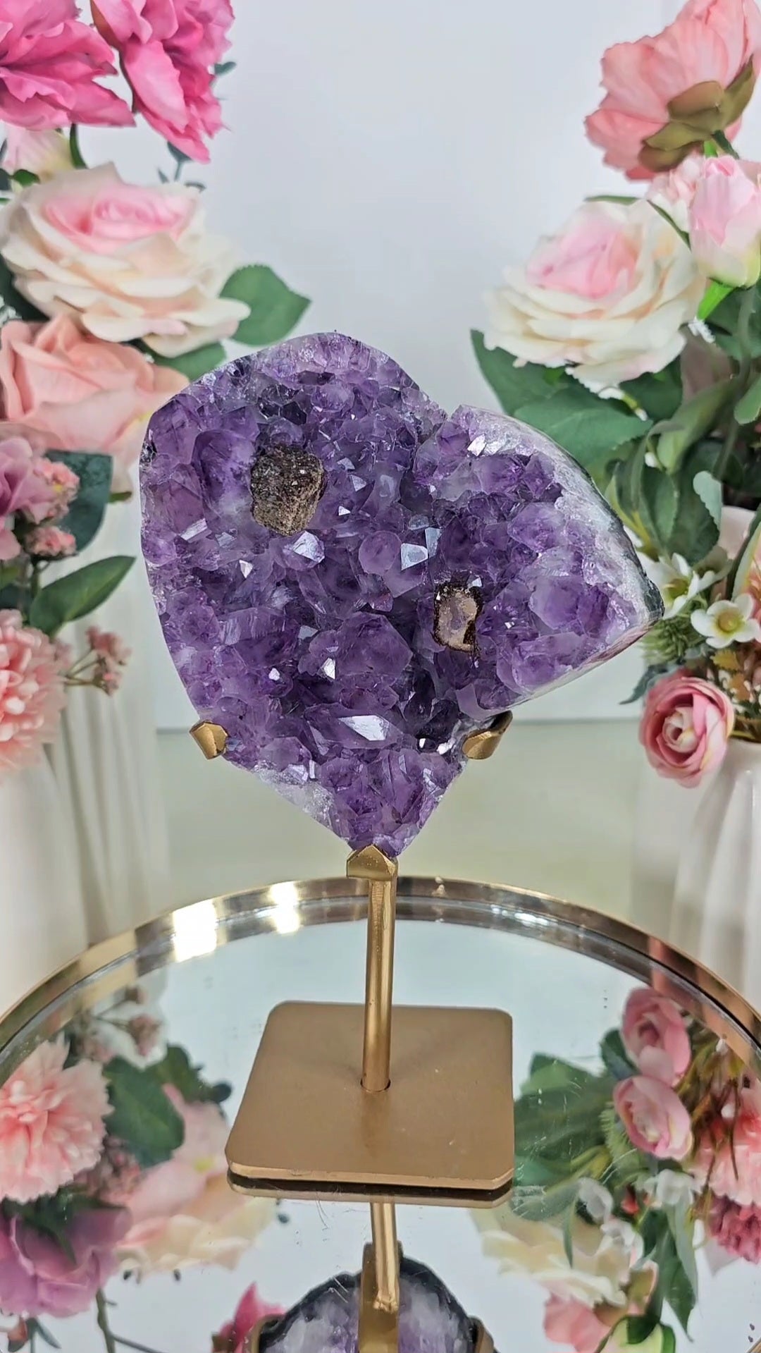 Amethyst with calcite cubes on Stand