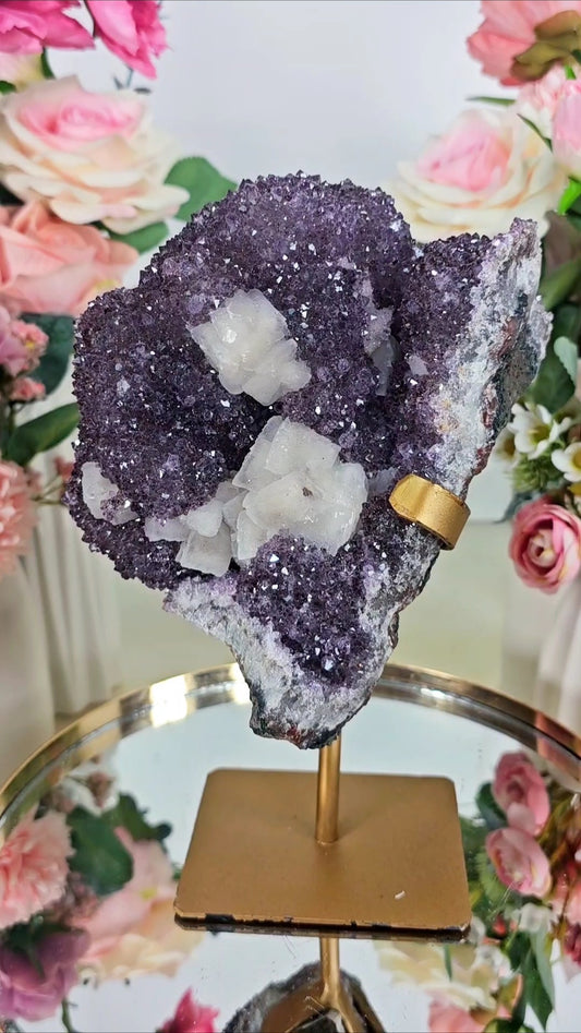 Big Amethyst with Calcite on Stand