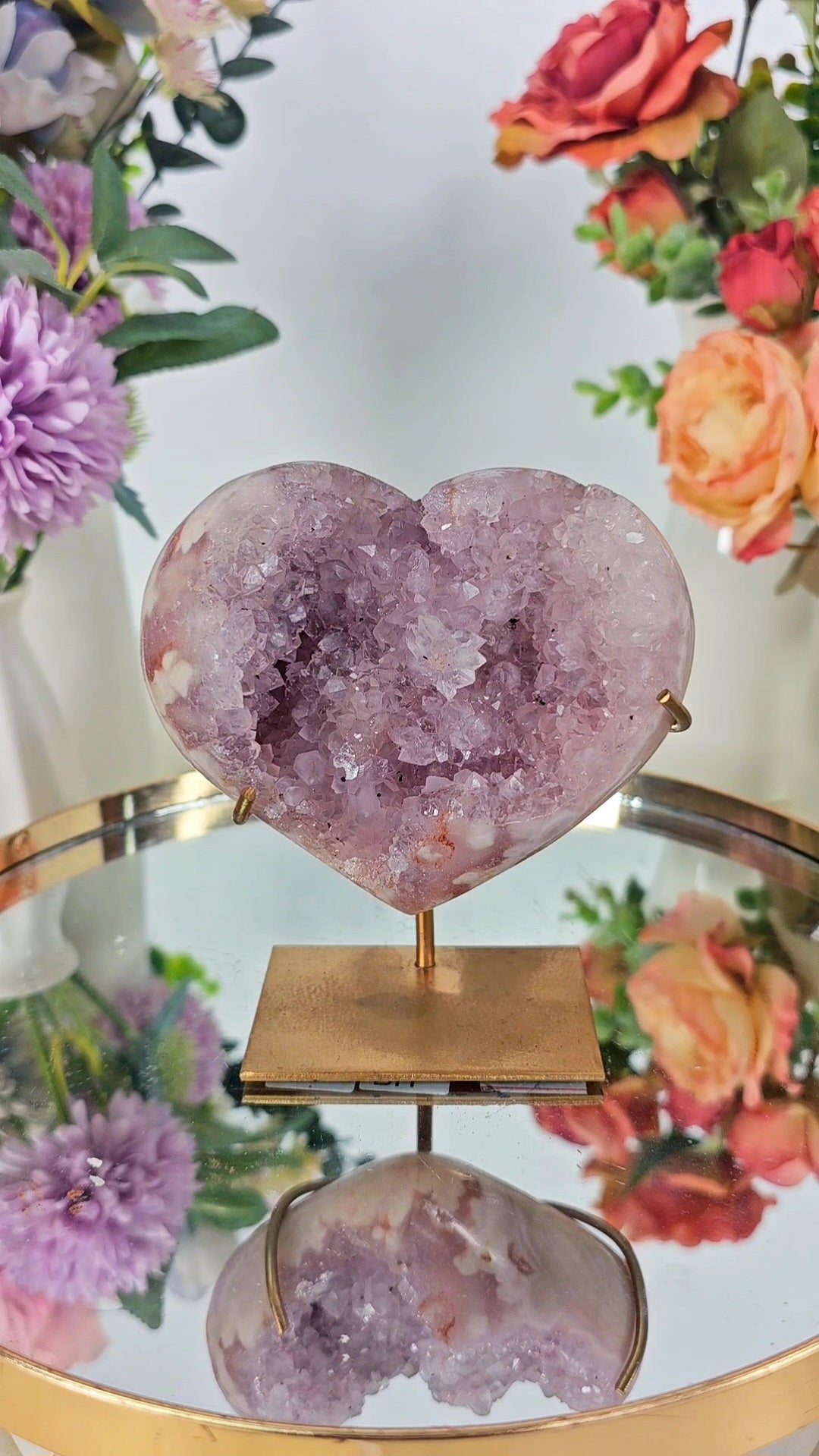 Pink Amethyst Heart on stand H82