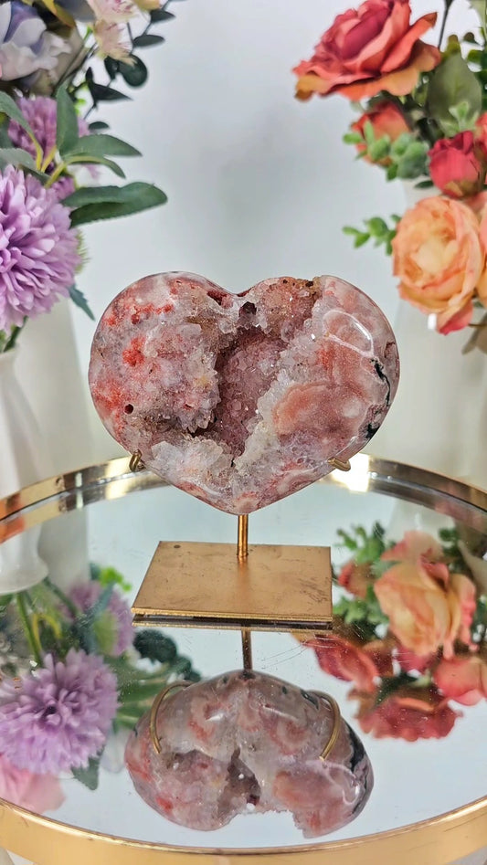 Pink Amethyst Heart on stand H83