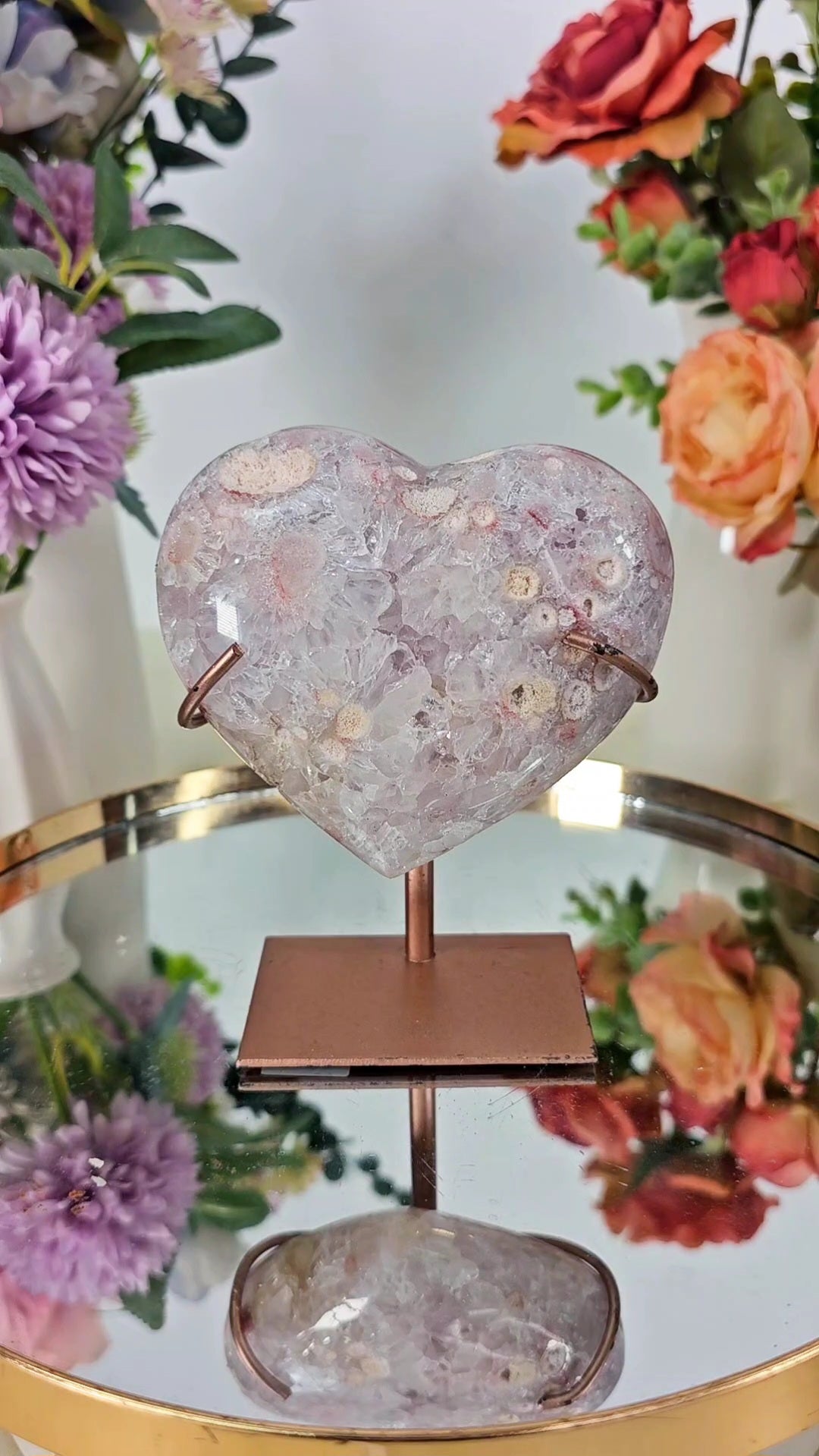 Pink Amethyst Heart on stand H84