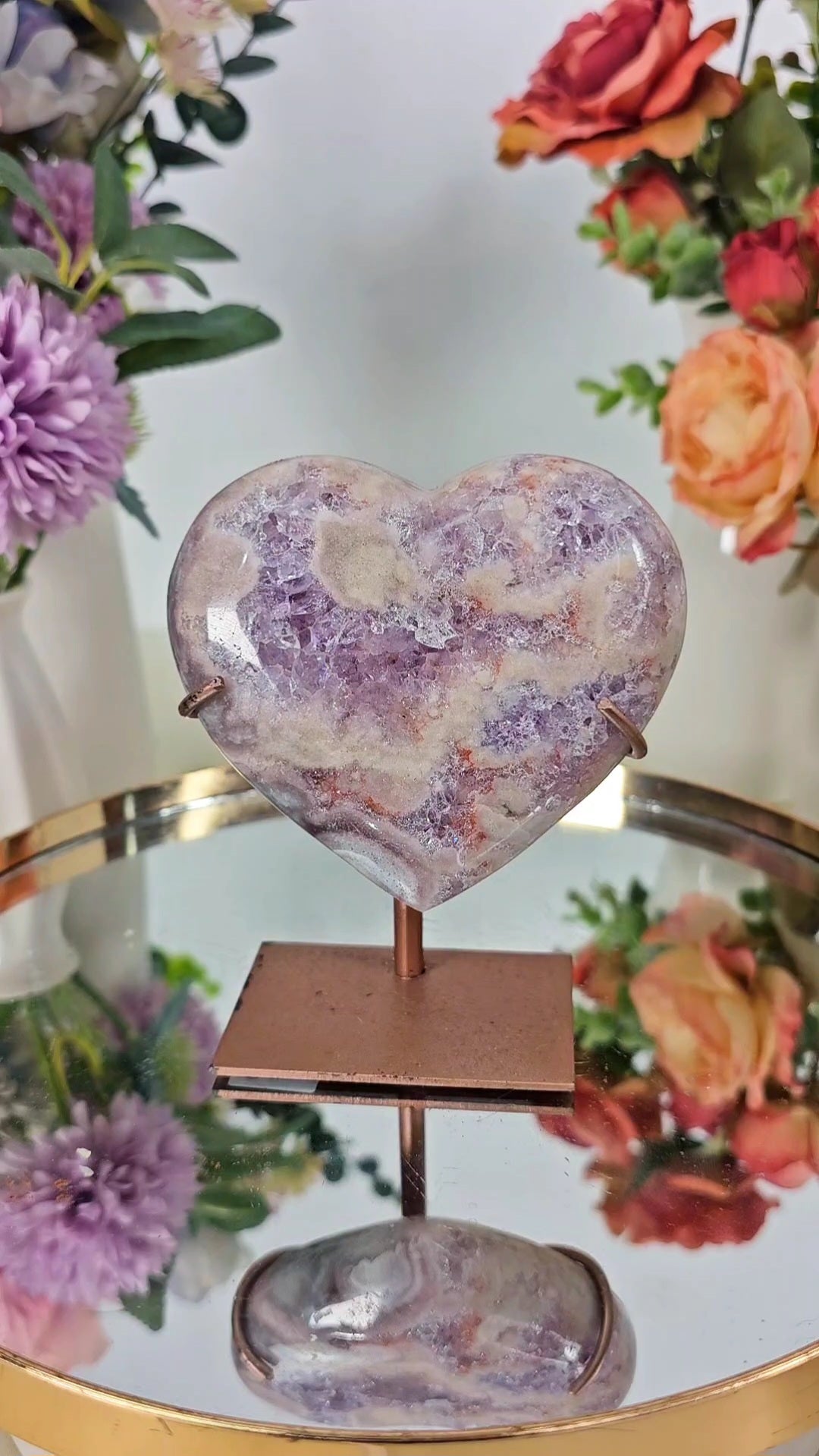 Pink Amethyst Heart on stand H85