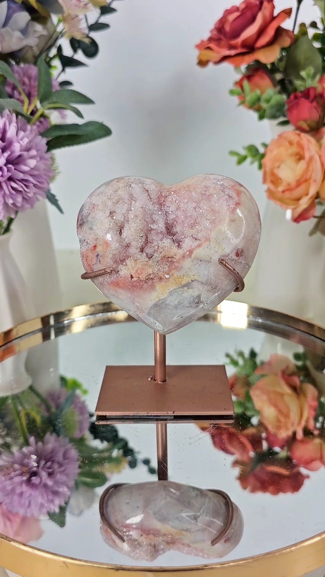 Pink Amethyst Heart on stand H86