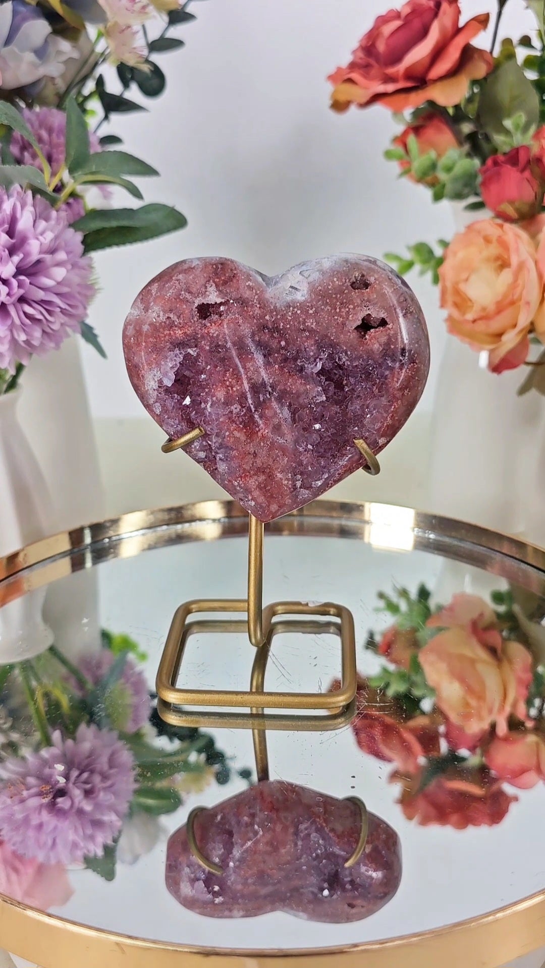 Pink Amethyst Heart on stand H88