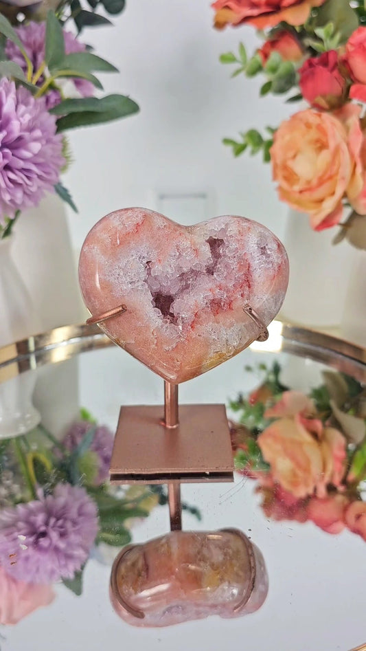 Pink Amethyst Heart on stand H89