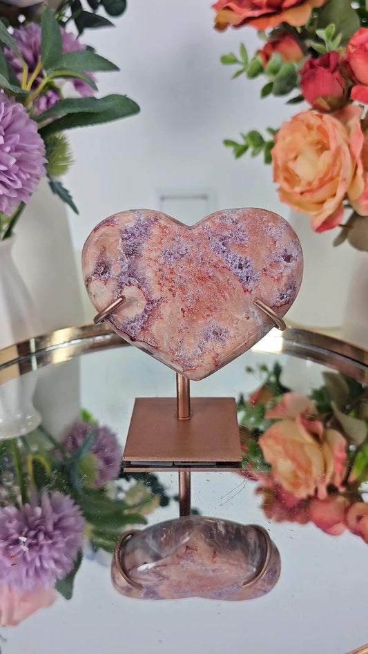 Pink Amethyst Heart on stand H90