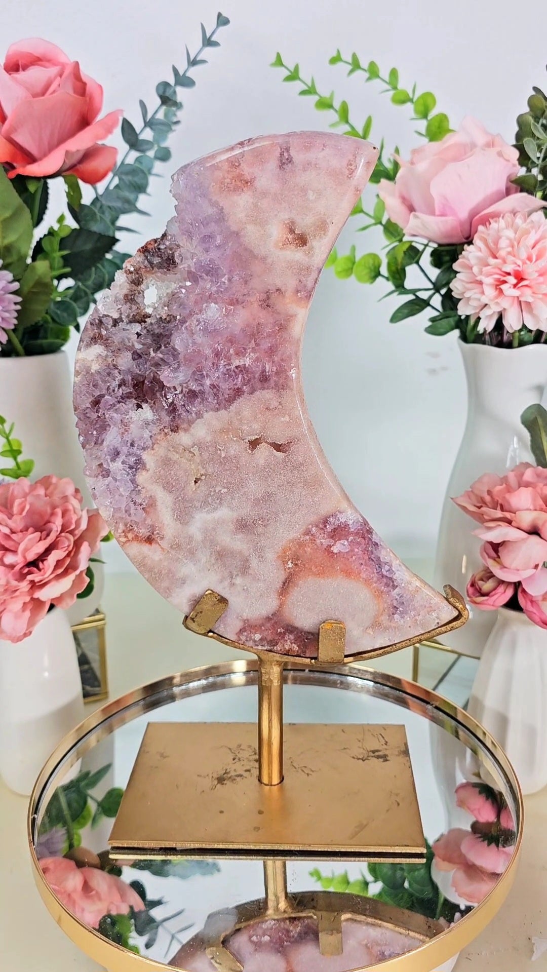 Pink Amethyst Moon on stand CM33