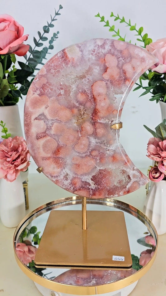 HUGE Pink Amethyst Moon on stand CM34