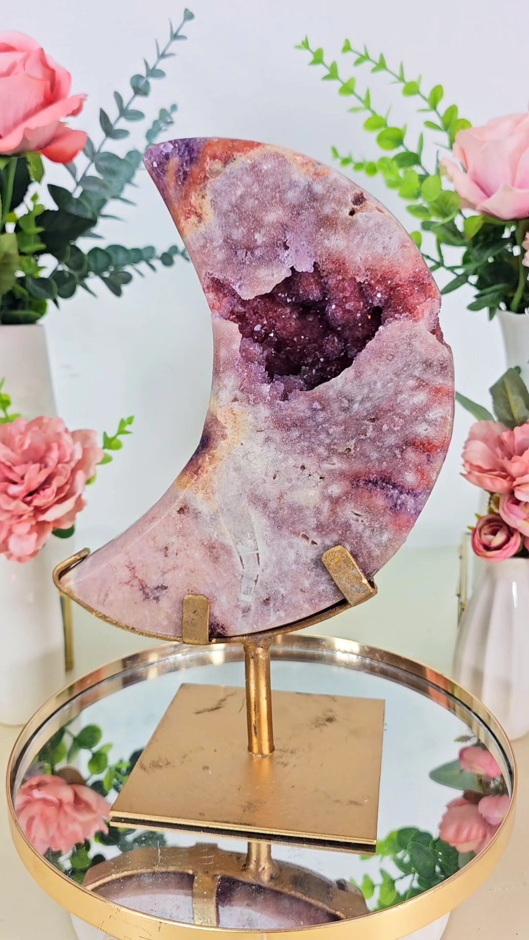 Pink Amethyst Moon on stand CM36