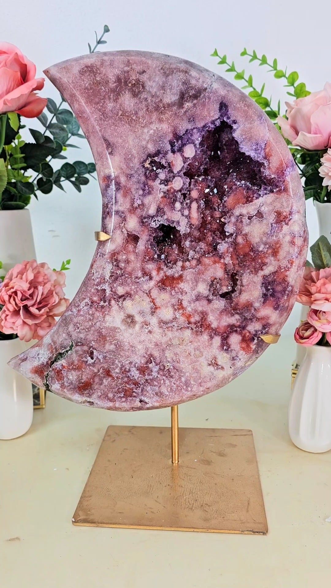 MASSIVE Pink Amethyst Moon on stand CM40