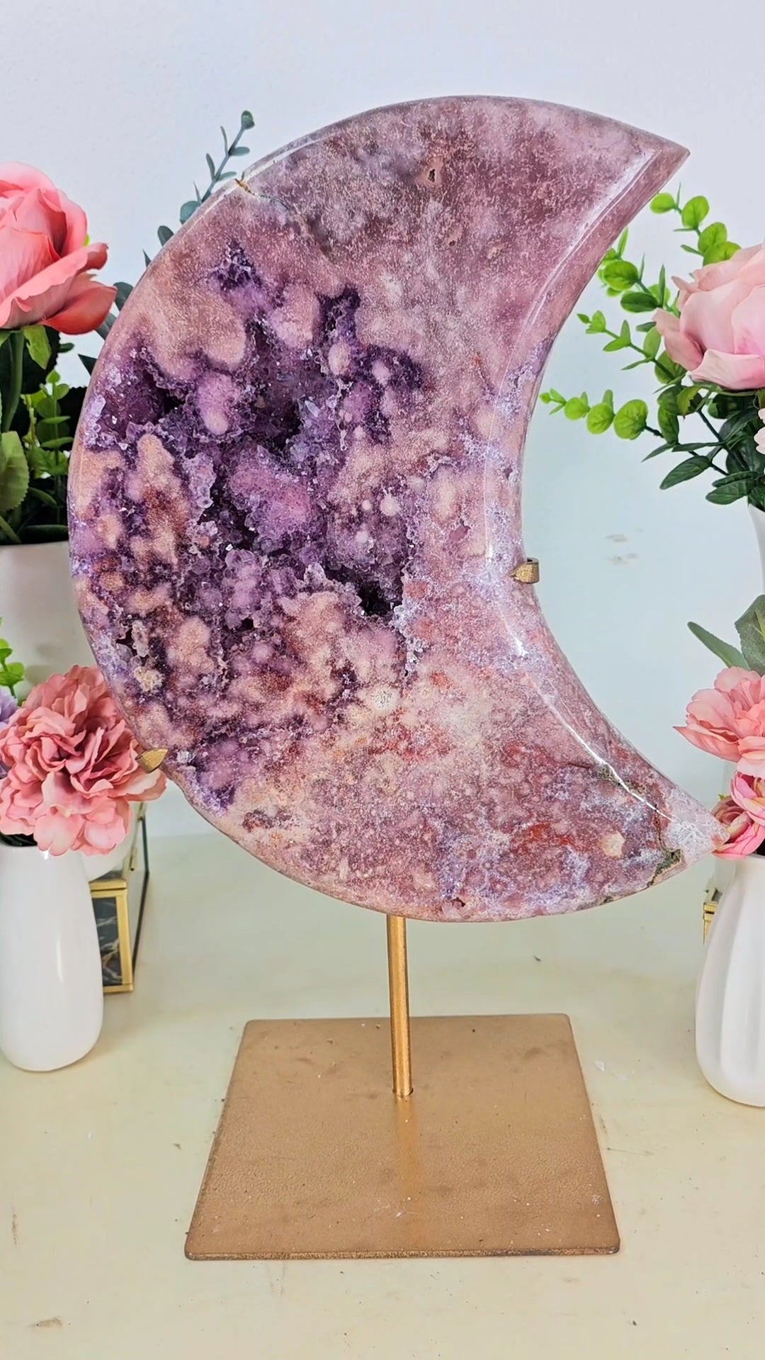 MASSIVE Pink Amethyst Moon on stand CM41