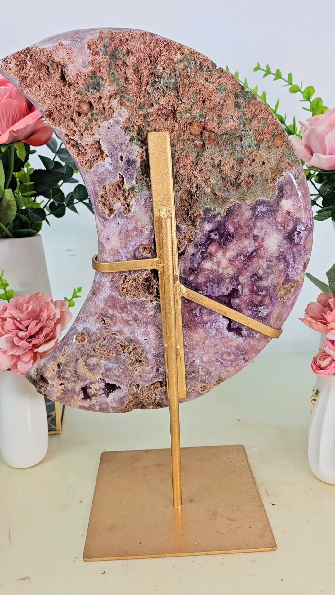 MASSIVE Pink Amethyst Moon on stand CM41