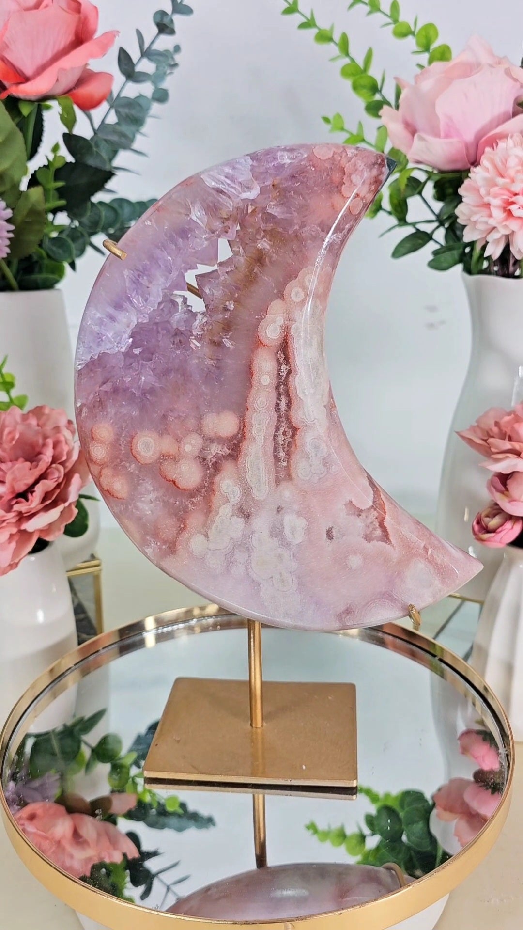 Pink Amethyst Moon on stand CM44