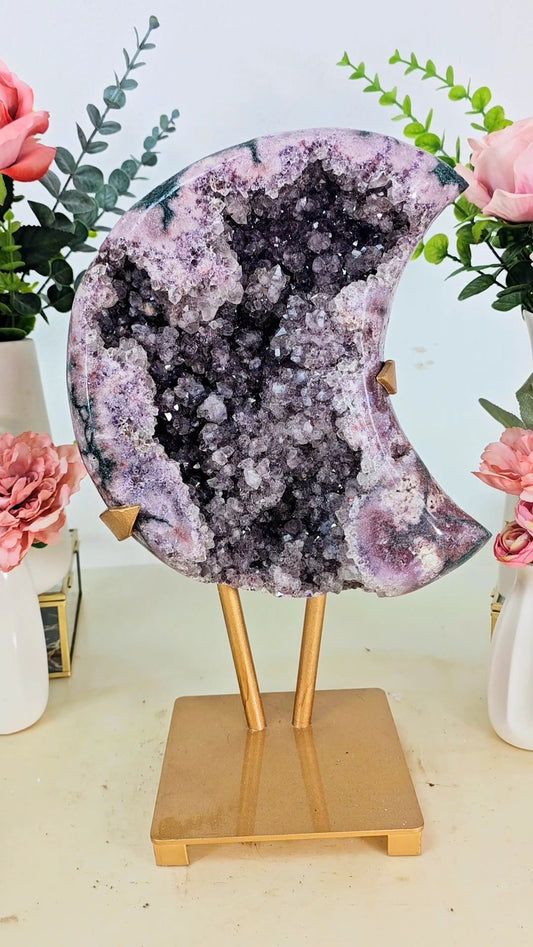 MASSIVE Pink Amethyst Moon on stand CM47