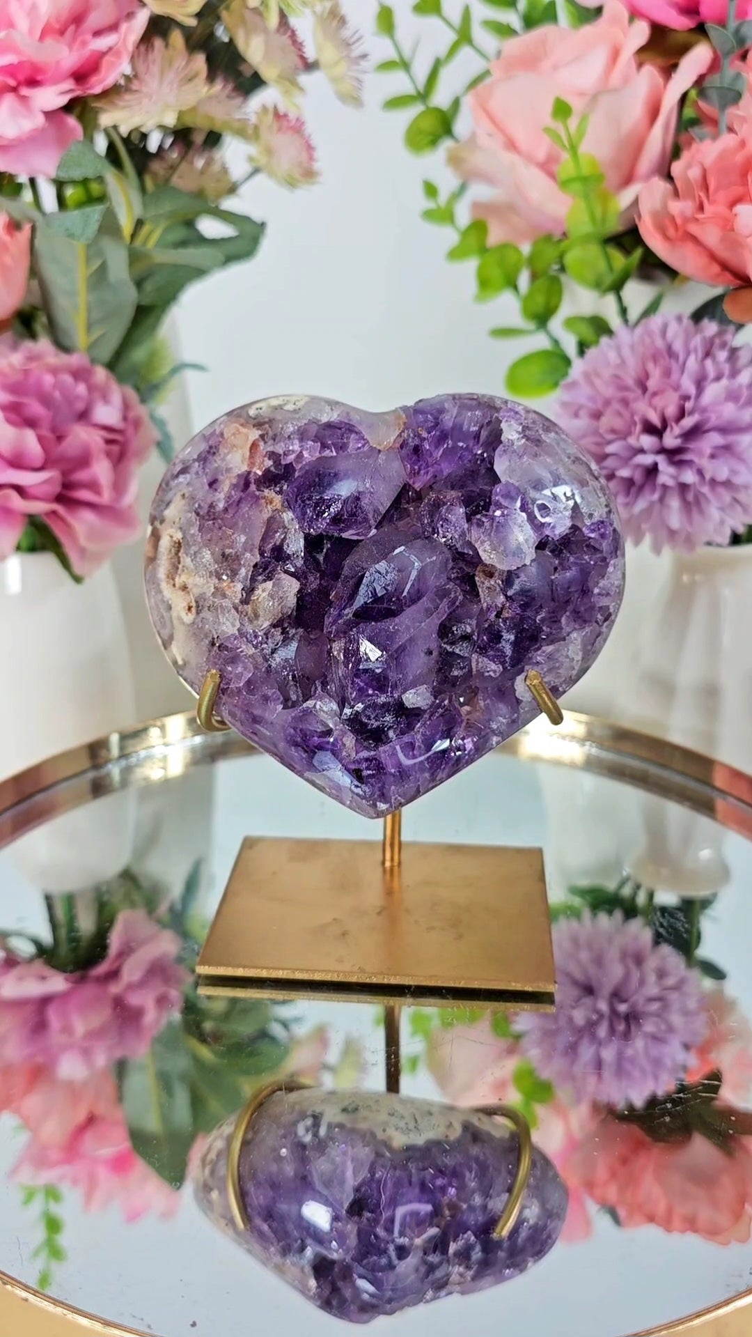 Pink Amethyst Heart on stand H109