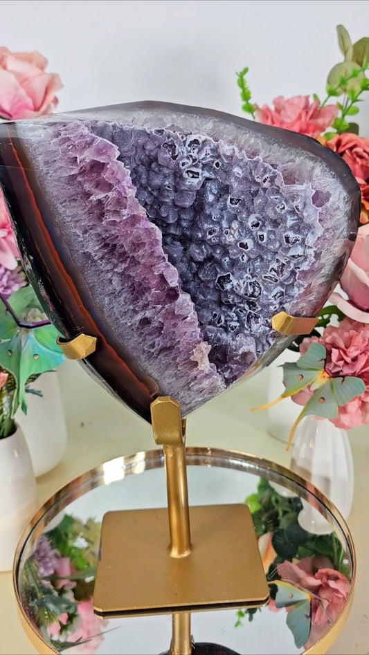 Huge Sugar Druzy 2 toned Amethyst on Stand