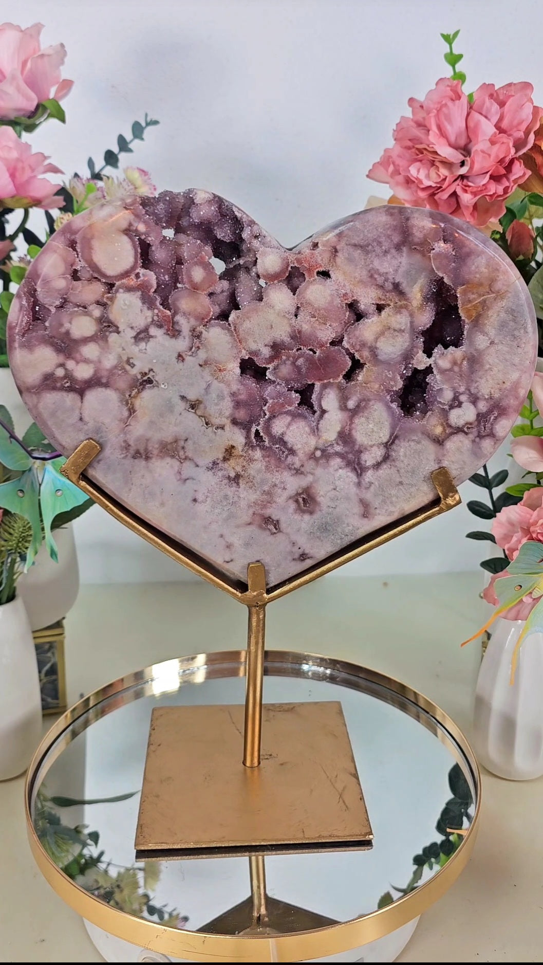 Huge Pink Amethyst Heart on stand H119