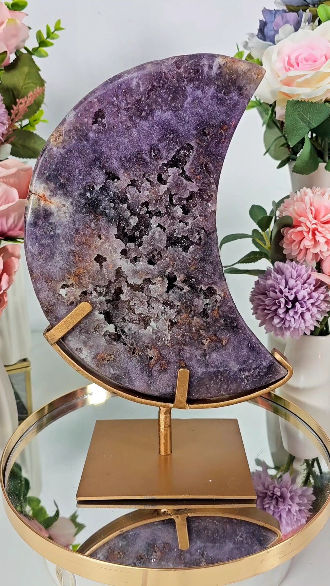 Pink Amethyst Moon on stand CM50