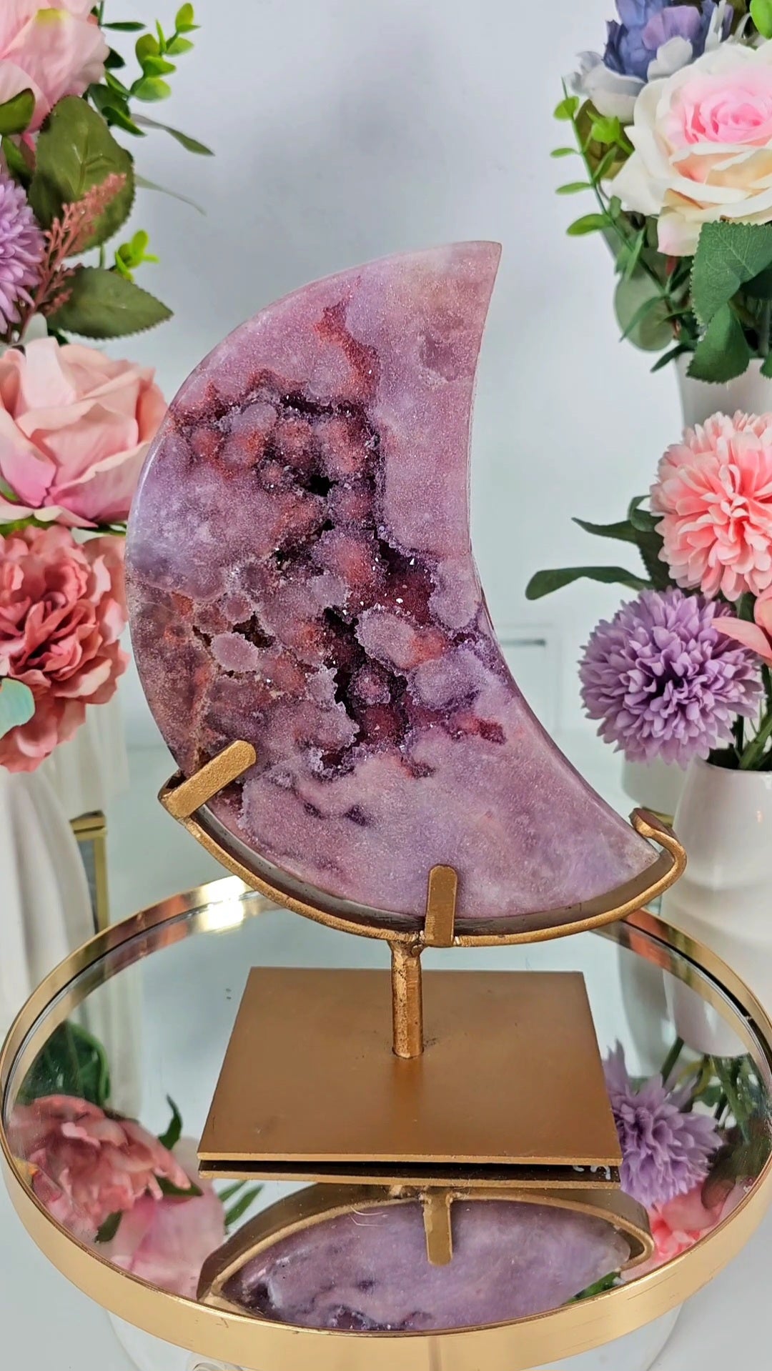 Pink Amethyst Moon on stand CM49