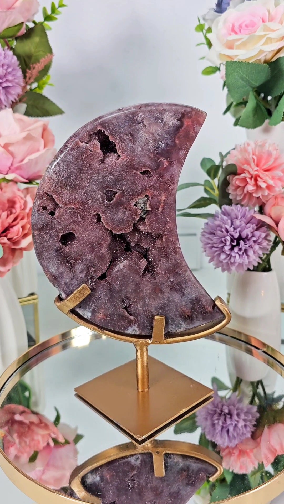 Pink Amethyst Moon on stand CM48