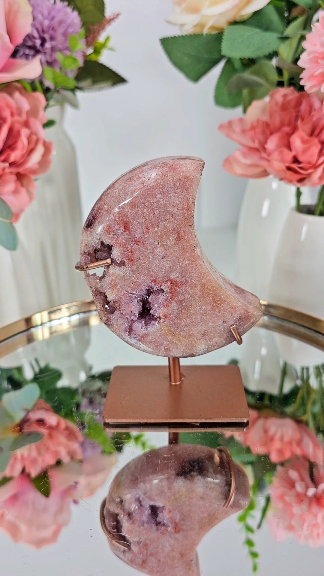 Pink Amethyst Moon on stand CM58