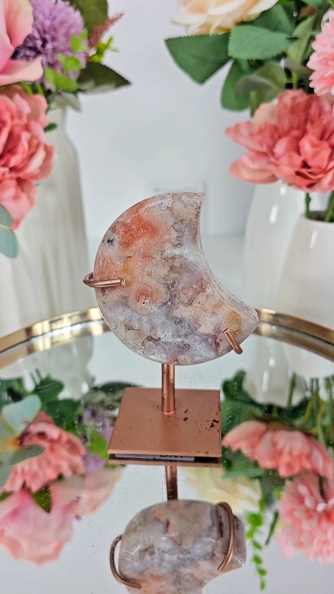 Pink Amethyst Moon on stand CM59