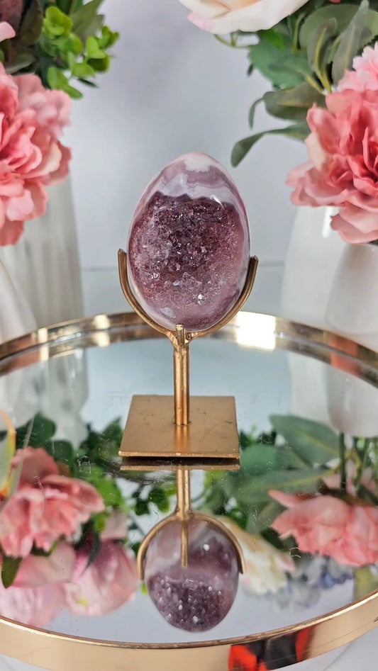 Pink Amethyst Egg on stand CE12