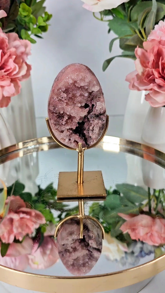 Pink Amethyst Egg on stand CE13