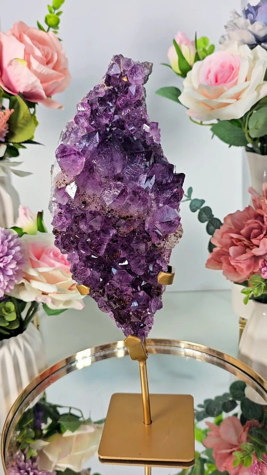 Big Amethyst with formation on Stand