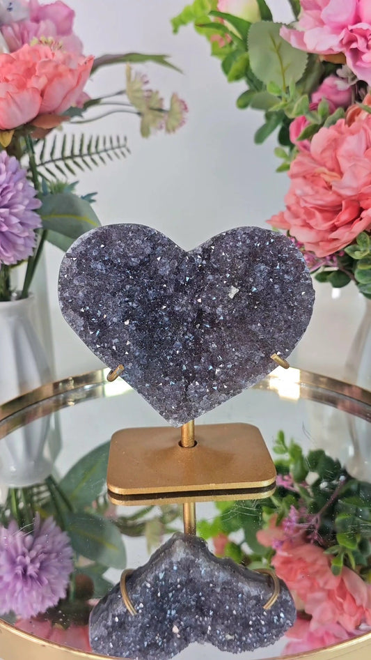 Zeolite / Rainbow Amethyst Heart on stand H141