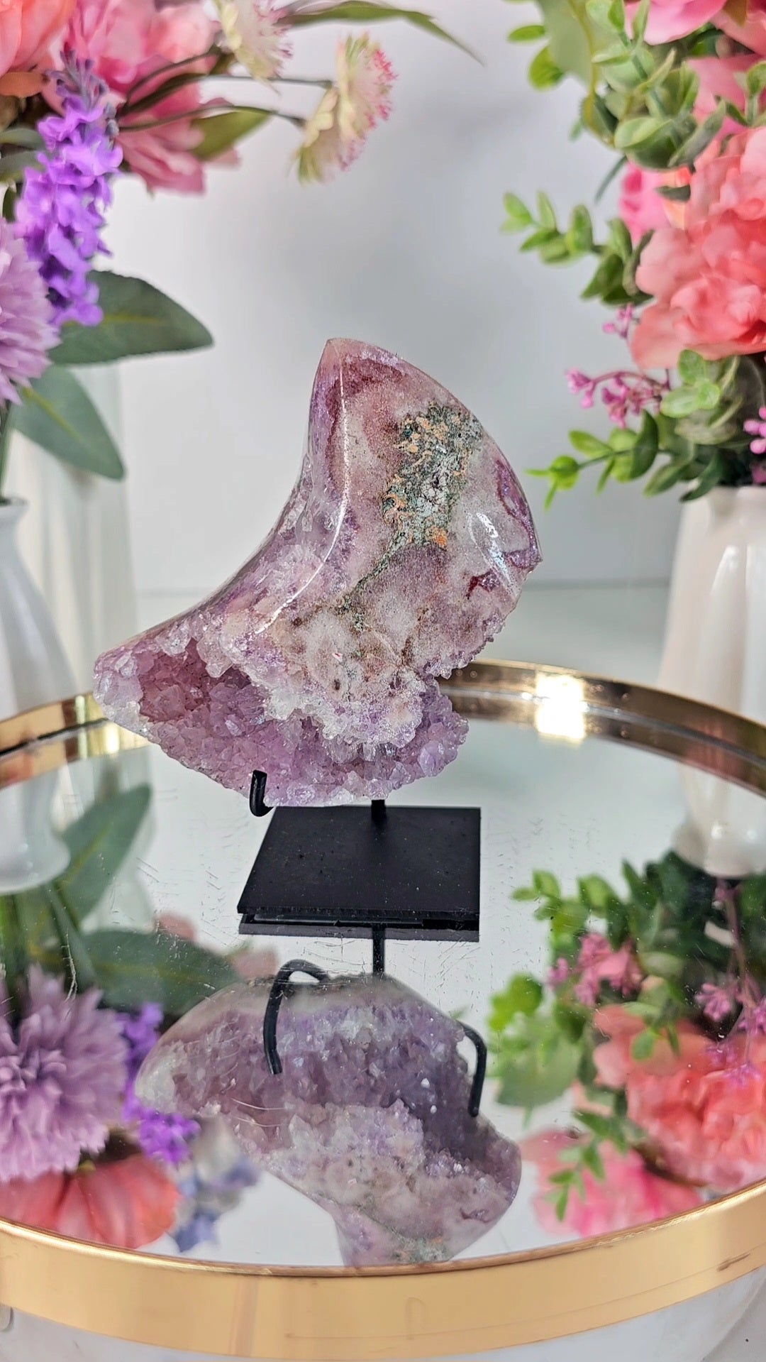 Pink Amethyst Moon on stand CM70