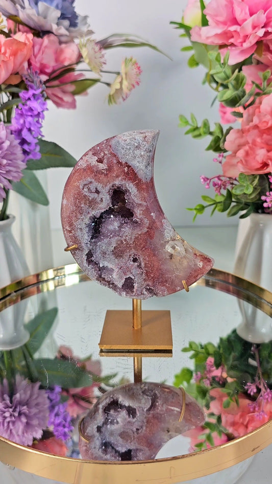 Pink Amethyst Moon on stand CM78