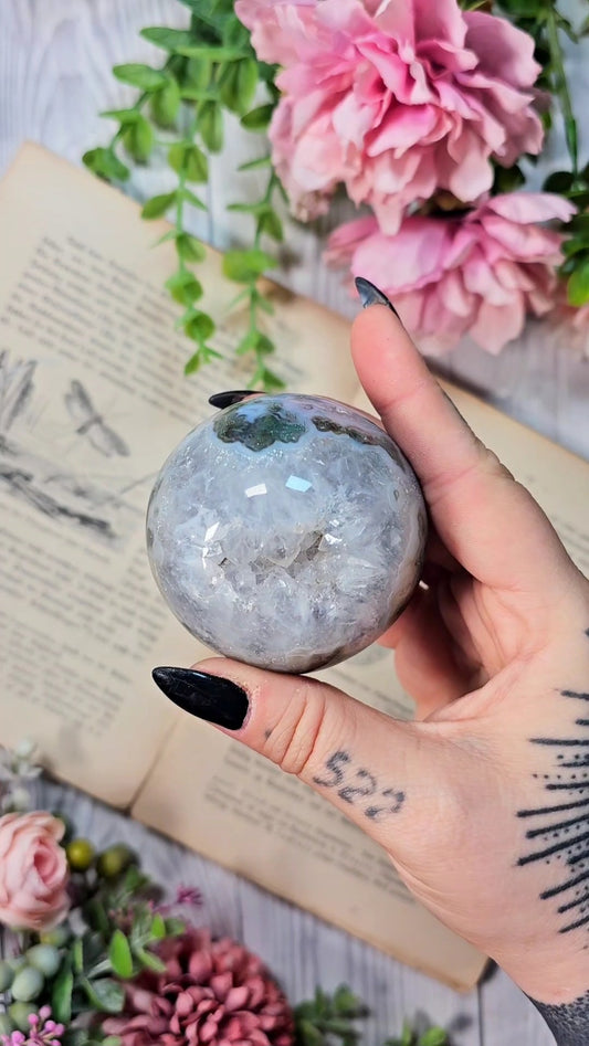 Druzy Moss Agate Sphere CS136