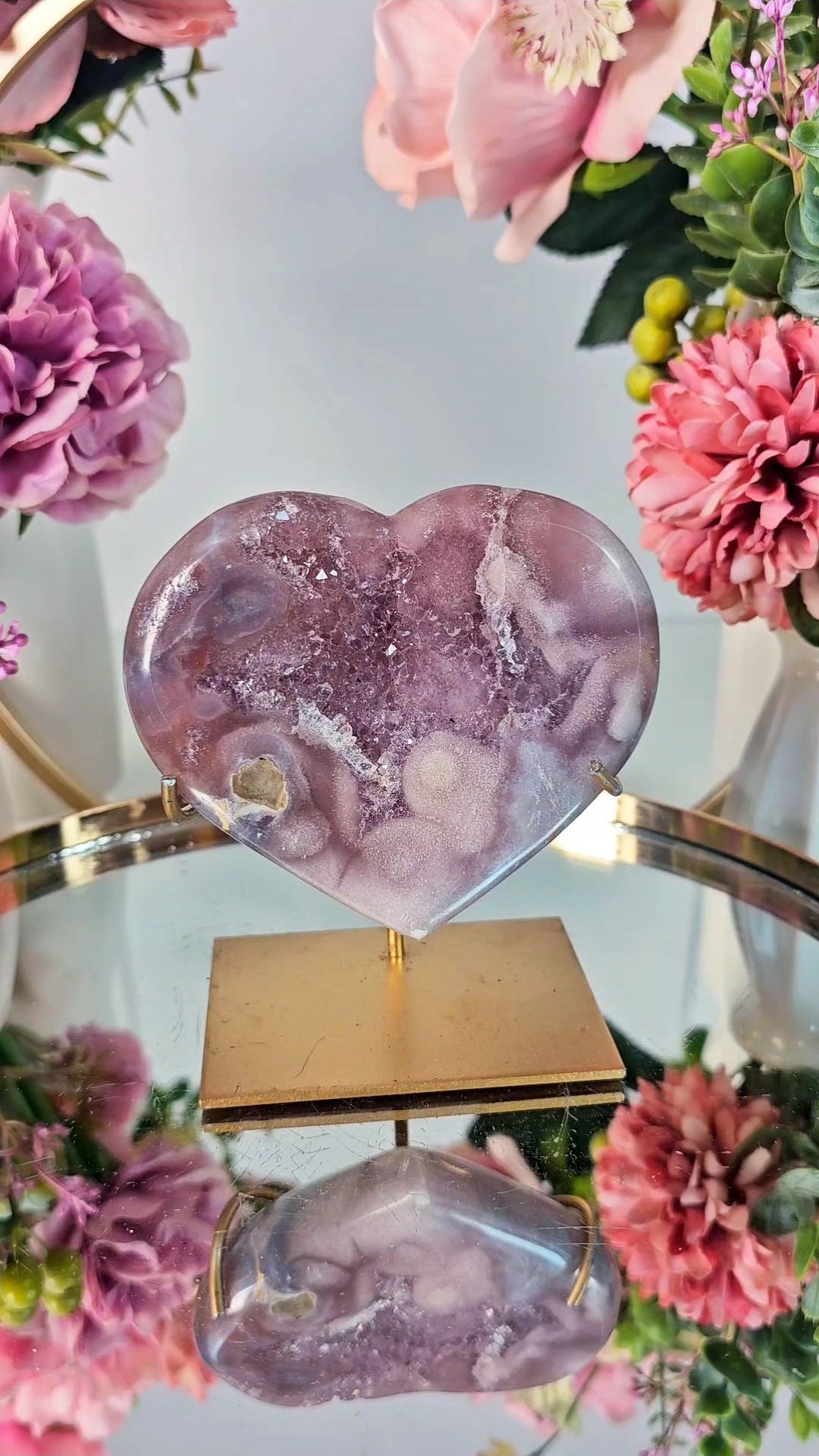 Pink Amethyst Heart on stand H174