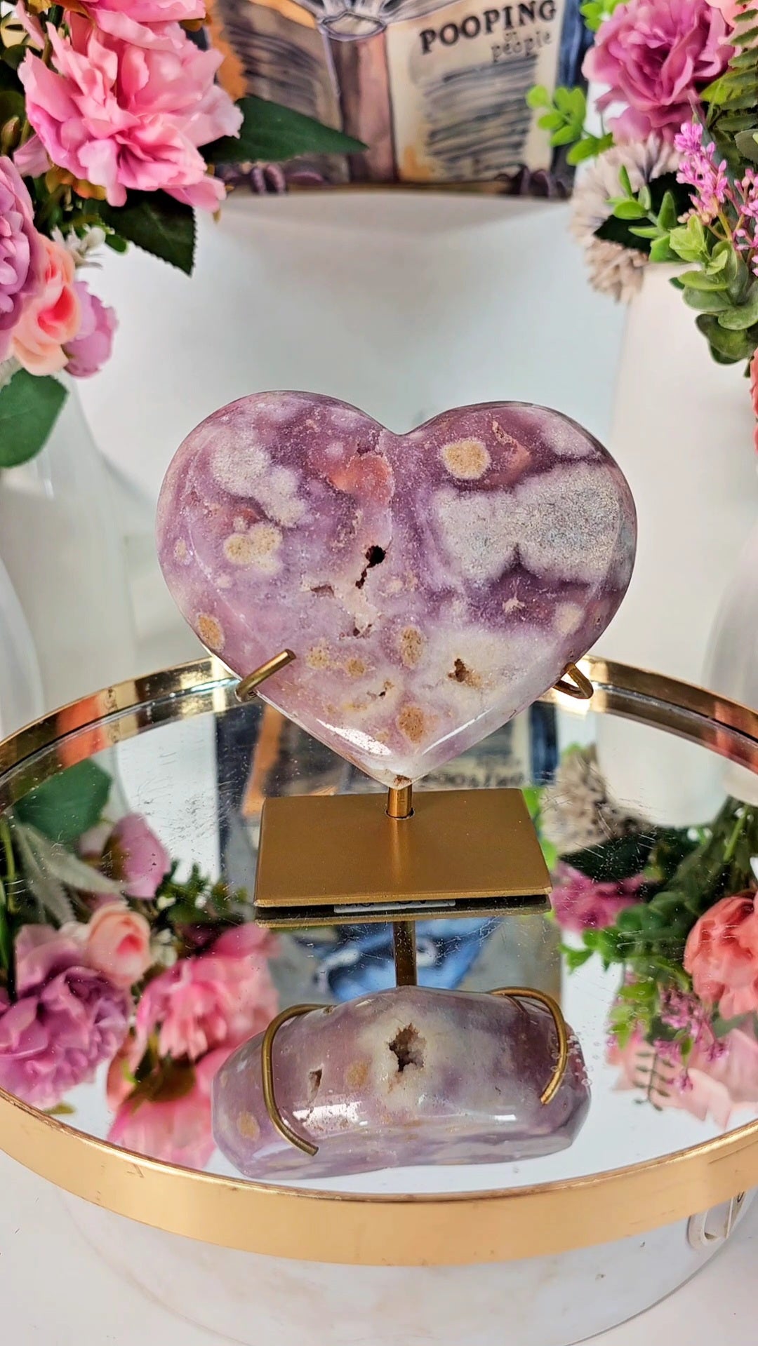 Pink Amethyst Heart on stand H196