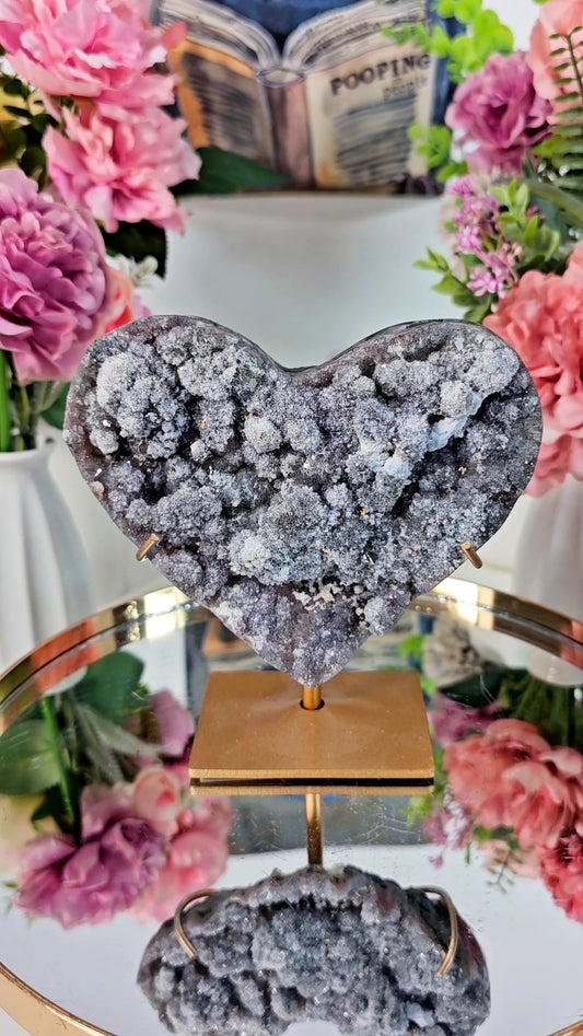 Druzy Zeolite Heart on stand