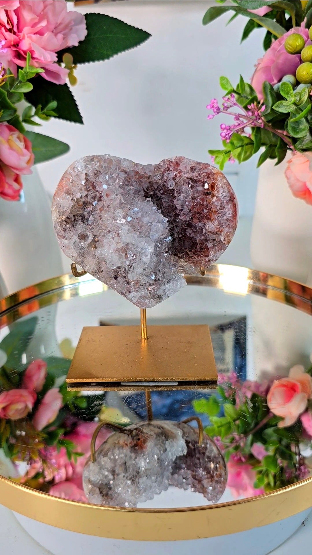 Pink Amethyst Heart on stand H202