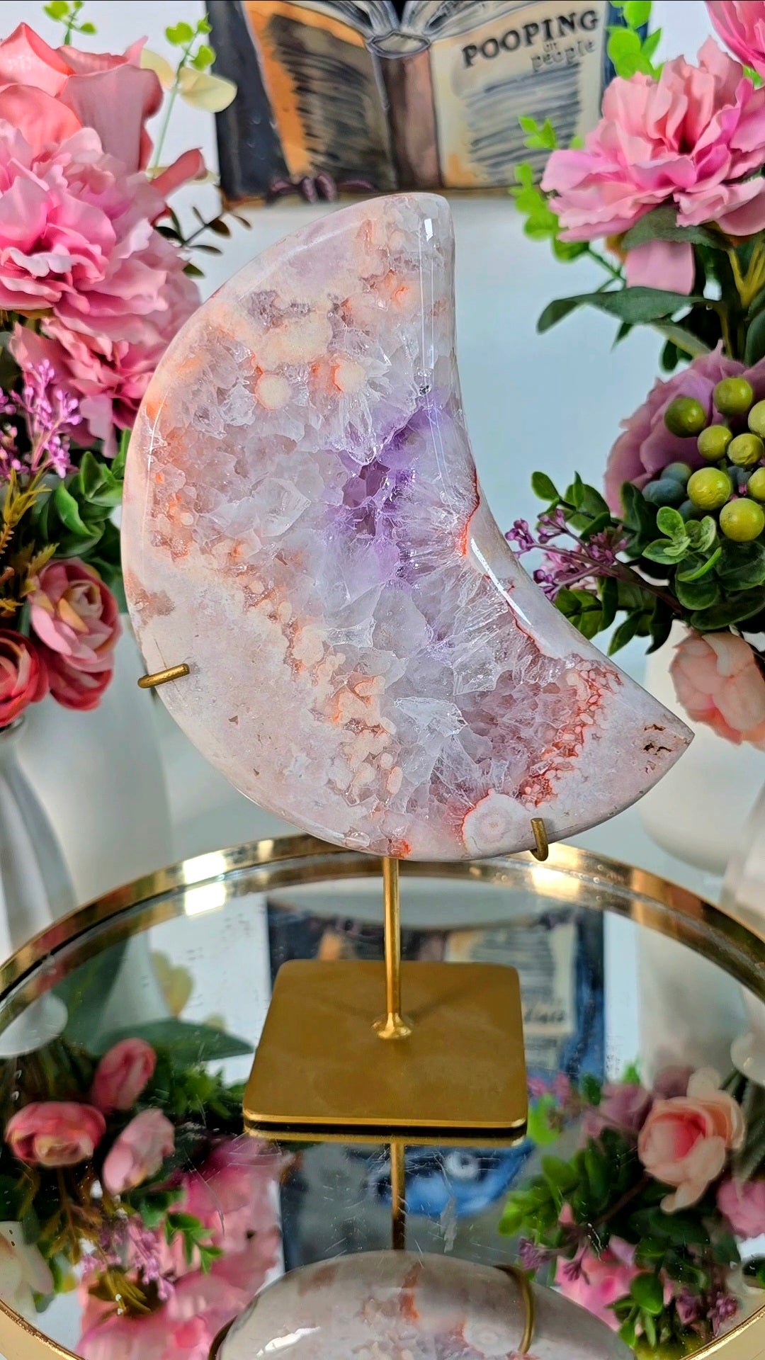 Pink Amethyst Moon on stand CM129