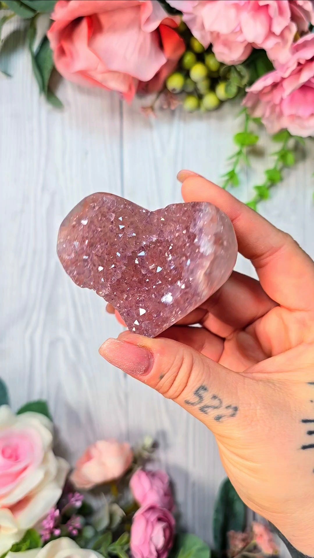 Pink Rainbow Amethyst Heart