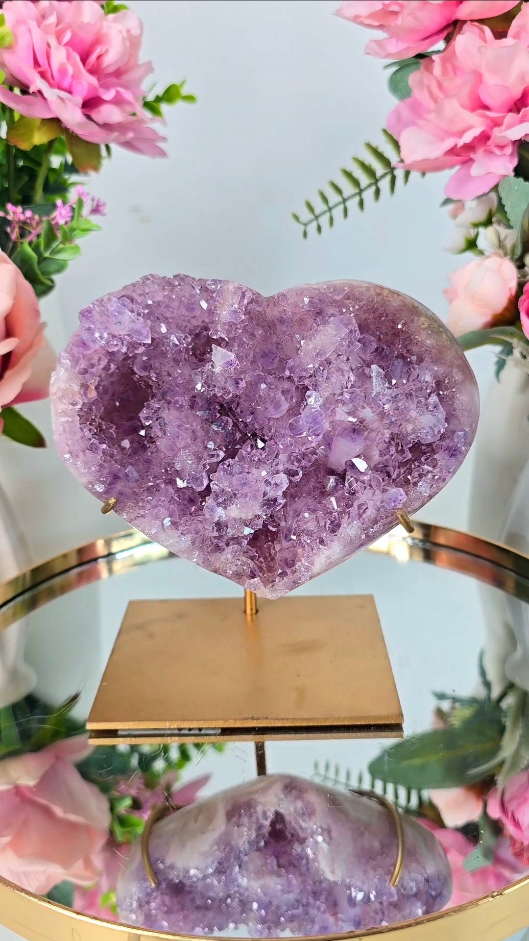 Pink Amethyst Heart on stand H210