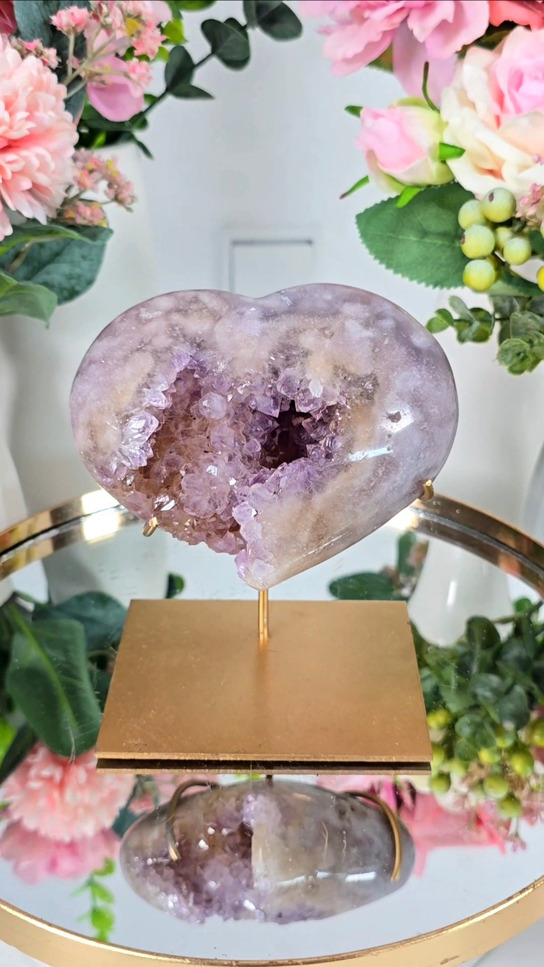 Pink Amethyst Heart on stand H215