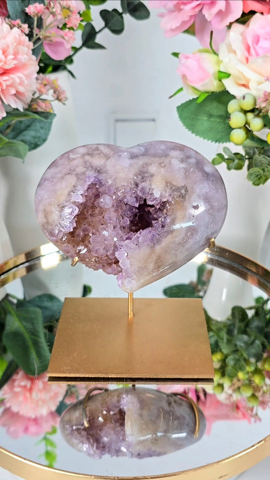 Pink Amethyst Heart on stand H215