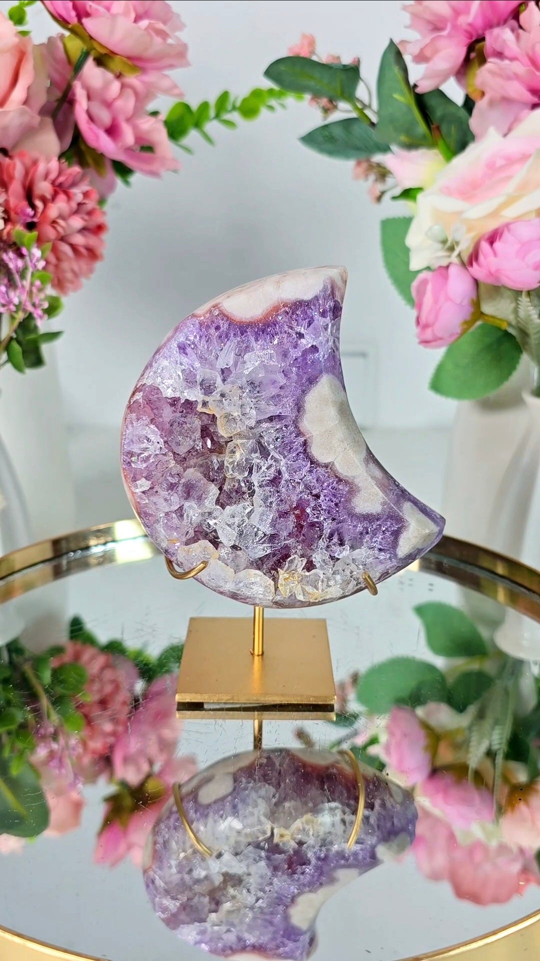 Pink Amethyst Moon on stand CM137