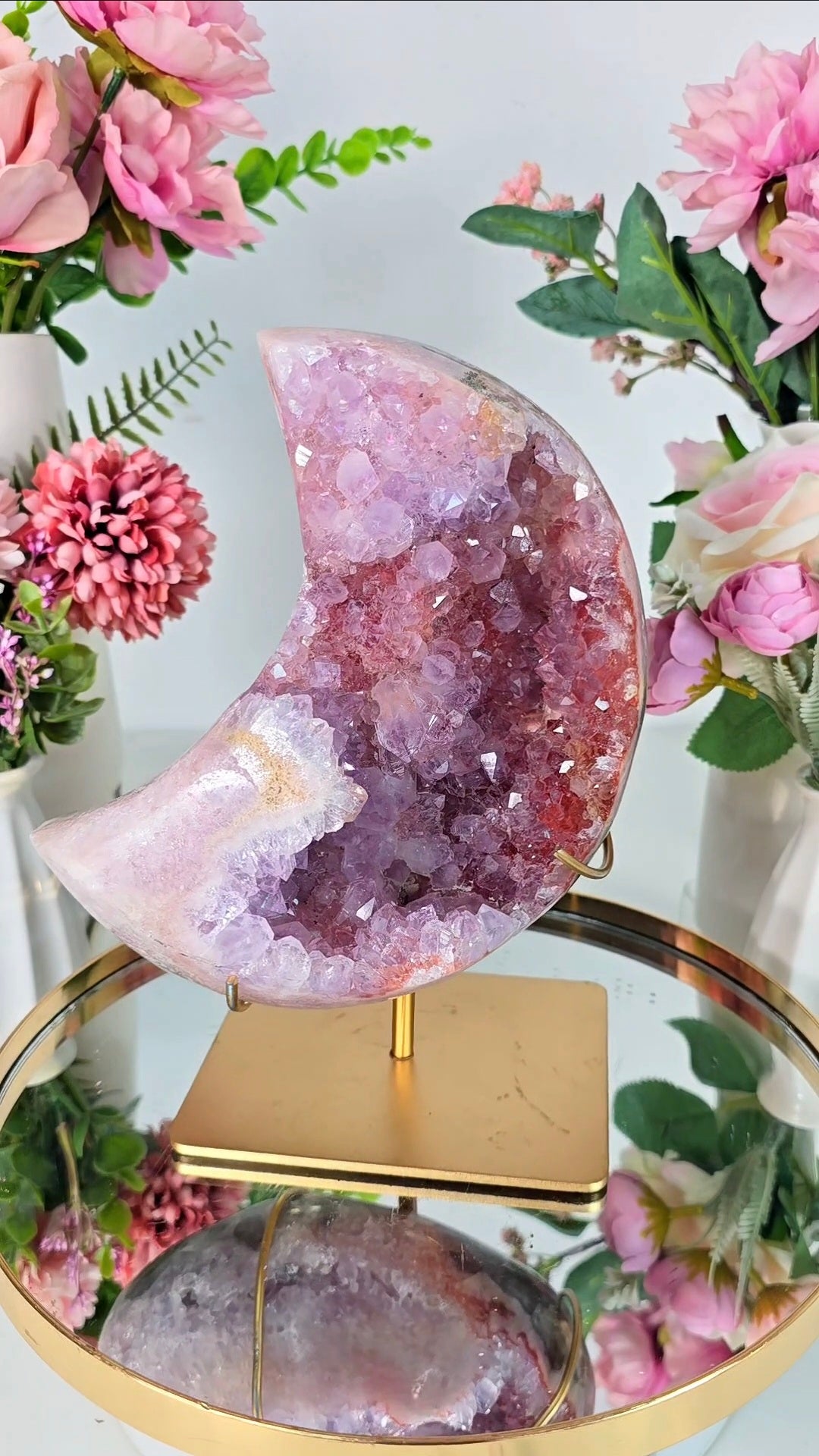 Pink Amethyst Moon on stand CM140