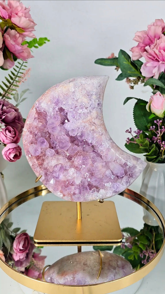 Pink Amethyst Moon on stand CM145