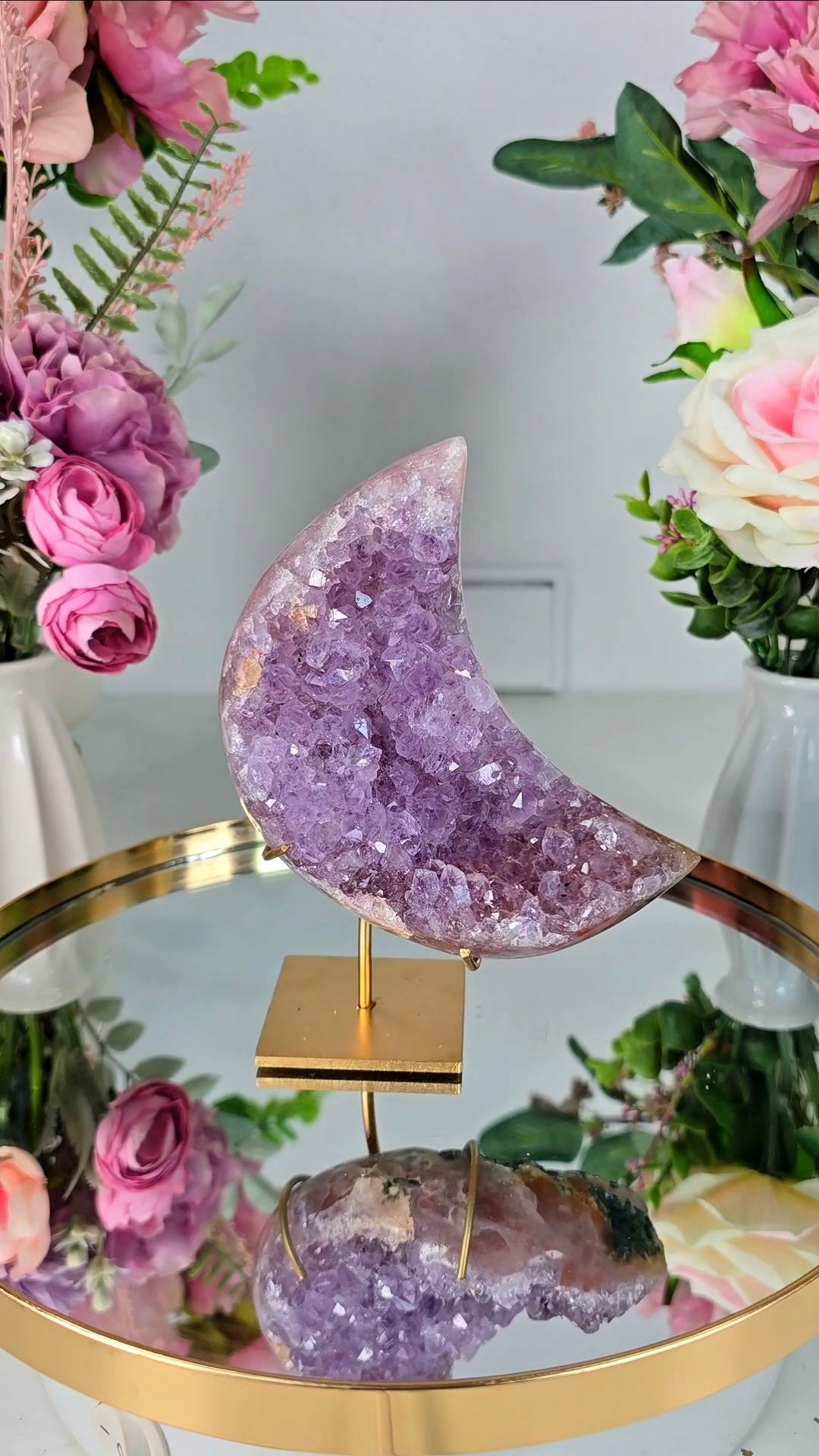 Pink Amethyst Moon on stand CM143